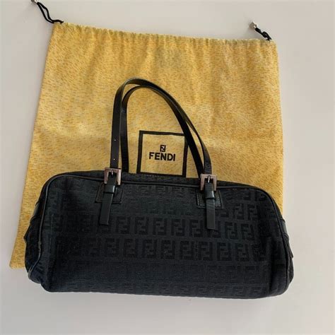 Vintage Fendi Bauletto Zucca Canvas Rectangular Bag Black